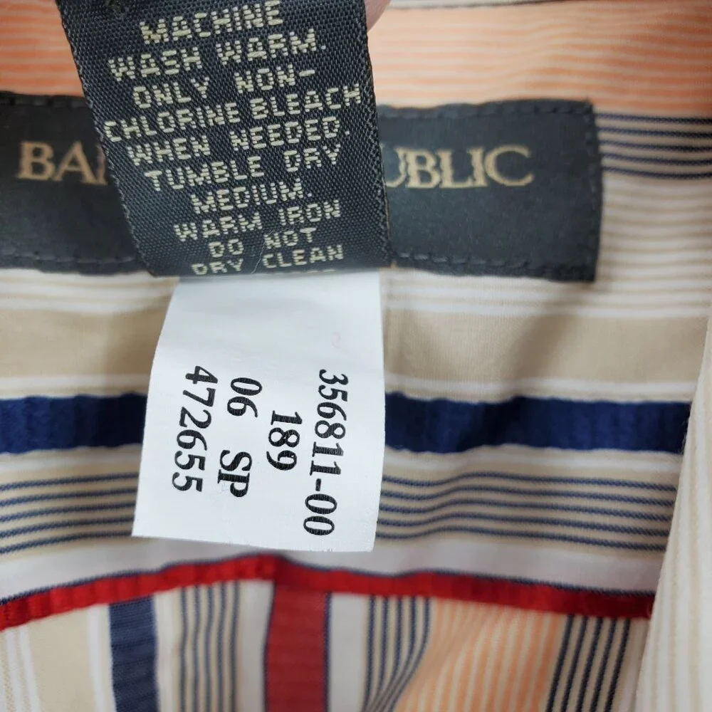 Banana Republic Orange and Red‎ Striped Men's Collared Dress Shirt XL 17 - 17.5